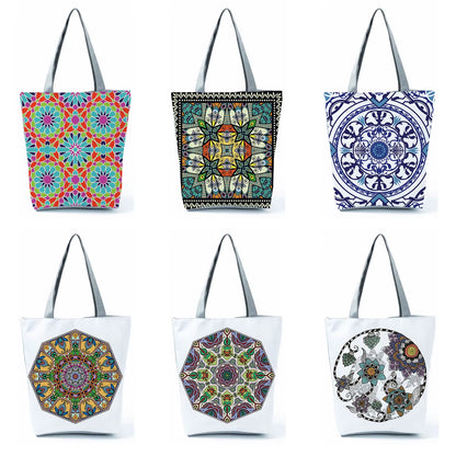 2021 New Fashion Tote Geometry Floral Print Handbags for Women High Quality All-Match Beach Bag Eco Friendly Portable Women Bags