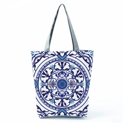 2021 New Fashion Tote Geometry Floral Print Handbags for Women High Quality All-Match Beach Bag Eco Friendly Portable Women Bags