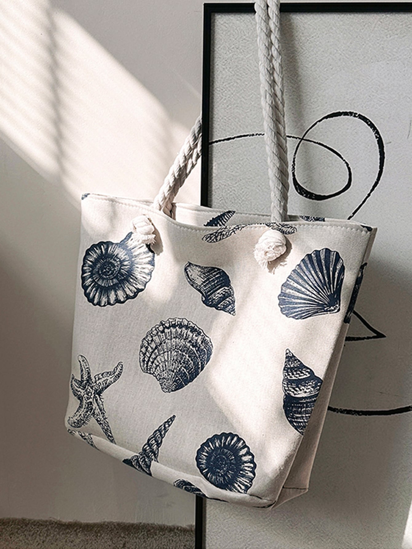 Fashionable Large Capacity Tote Bag with Shell & Starfish Pattern,School Bag,Large Capacity,Portable,For Teen Girls Women College Students,White-Collar Workers,Perfect for Work,Back to School,Middle School,High School,College,Vacation