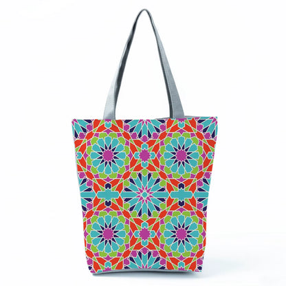 2021 New Fashion Tote Geometry Floral Print Handbags for Women High Quality All-Match Beach Bag Eco Friendly Portable Women Bags