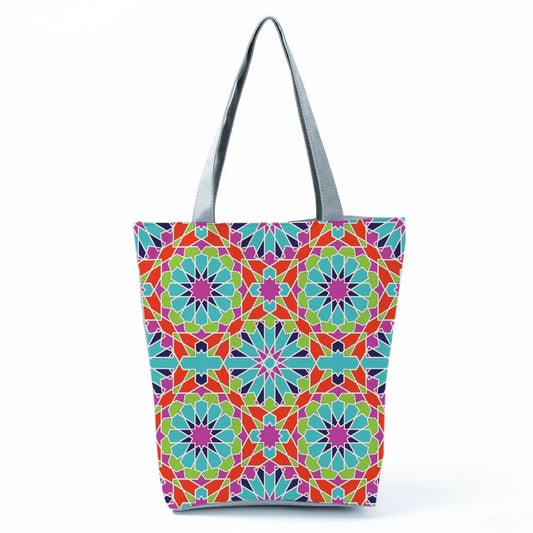 2021 New Fashion Tote Geometry Floral Print Handbags for Women High Quality All-Match Beach Bag Eco Friendly Portable Women Bags
