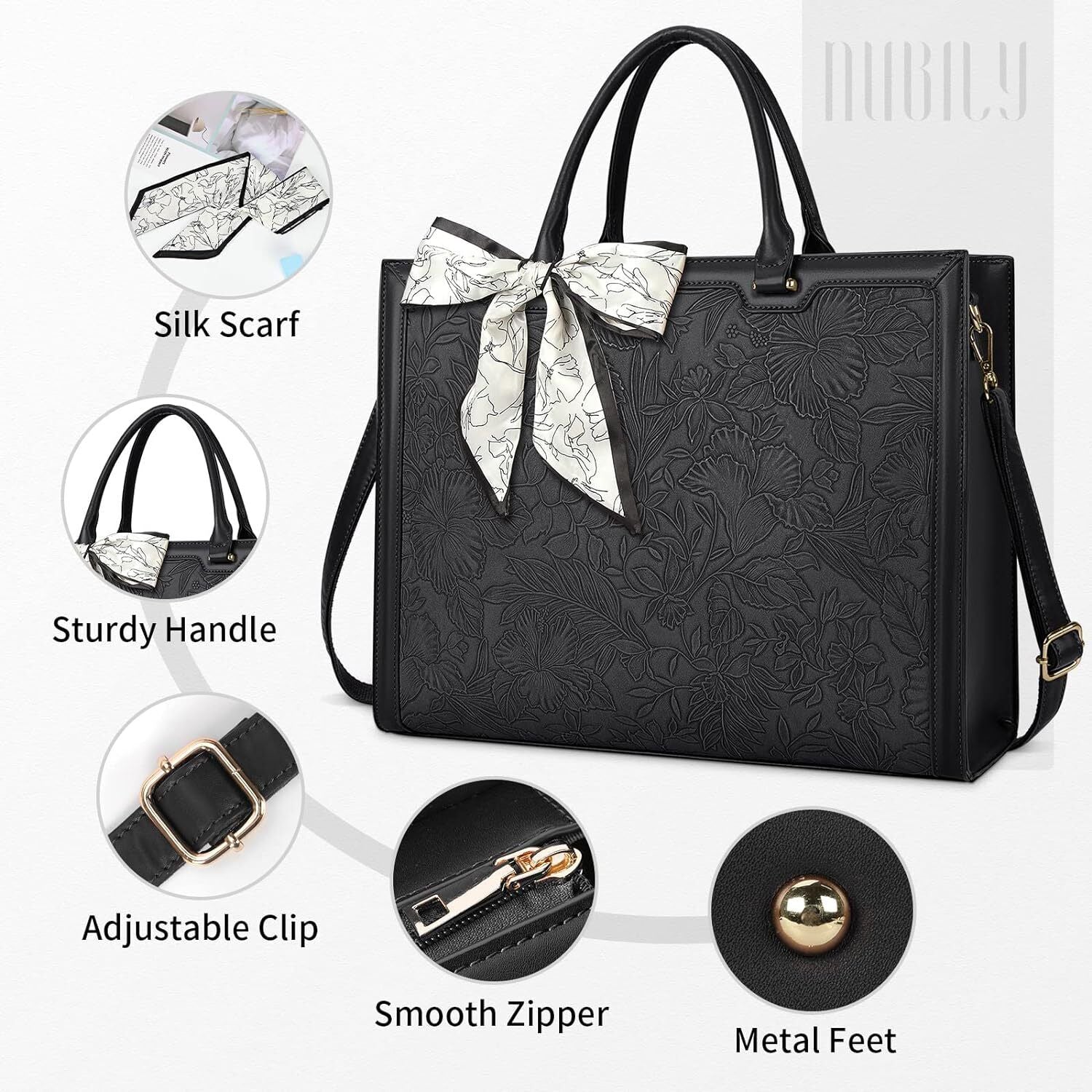 NUBILY Laptop Bags for Women 15.6 Inch Large Tote Bag Ladies Leather Laptop Wor