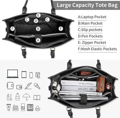 NUBILY Laptop Bags for Women 15.6 Inch Large Tote Bag Ladies Leather Laptop Wor
