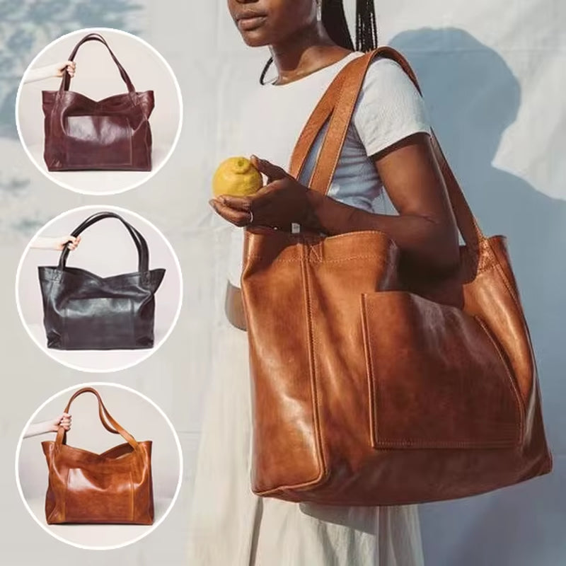Women'S Soft Pu Leather Tote Vintage Shoulder Bag with Big Side Tote Bag Stylish Handbag with Top Handle Bags Bolsa Feminina