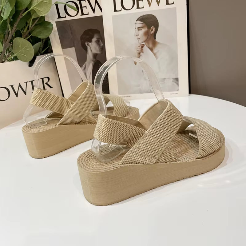 New Minimalist Slingback Wedge Sandals Outdoor Summer Lightweight Slides Solid Color Thick Bottom Ladies Shoes Female Sandals