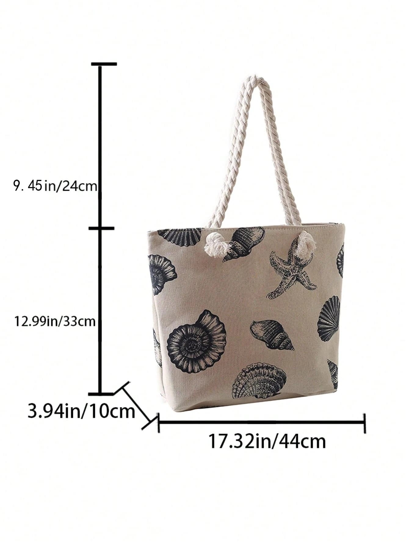 Fashionable Large Capacity Tote Bag with Shell & Starfish Pattern,School Bag,Large Capacity,Portable,For Teen Girls Women College Students,White-Collar Workers,Perfect for Work,Back to School,Middle School,High School,College,Vacation