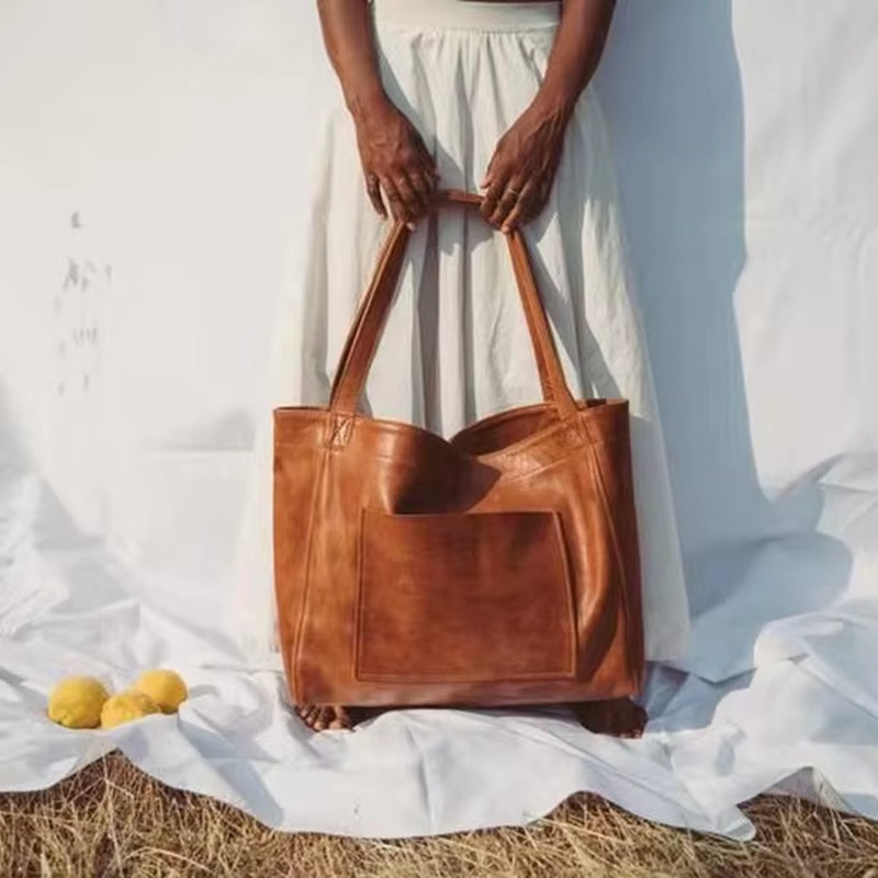 Women'S Soft Pu Leather Tote Vintage Shoulder Bag with Big Side Tote Bag Stylish Handbag with Top Handle Bags Bolsa Feminina