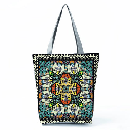 2021 New Fashion Tote Geometry Floral Print Handbags for Women High Quality All-Match Beach Bag Eco Friendly Portable Women Bags