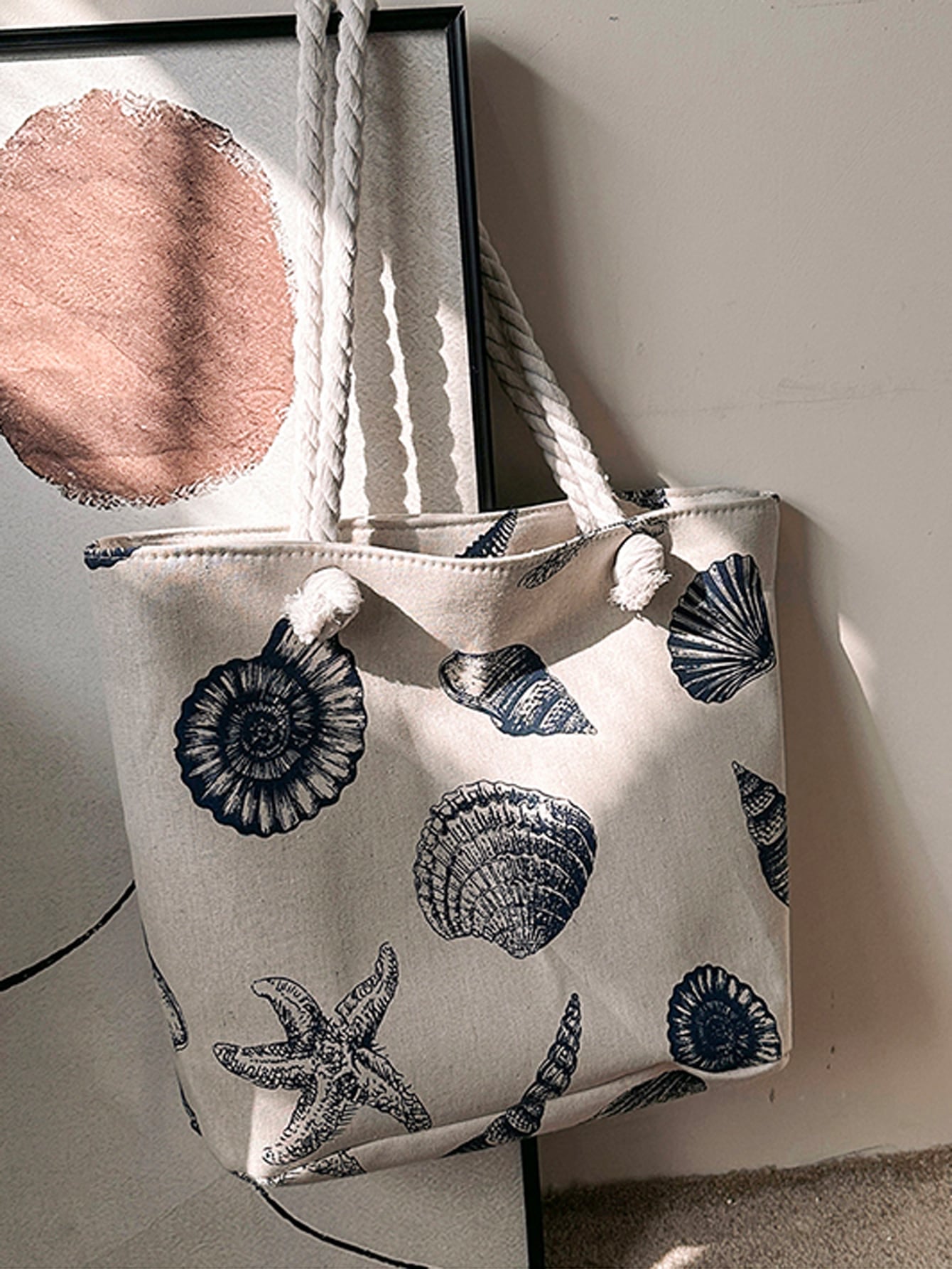 Fashionable Large Capacity Tote Bag with Shell & Starfish Pattern,School Bag,Large Capacity,Portable,For Teen Girls Women College Students,White-Collar Workers,Perfect for Work,Back to School,Middle School,High School,College,Vacation