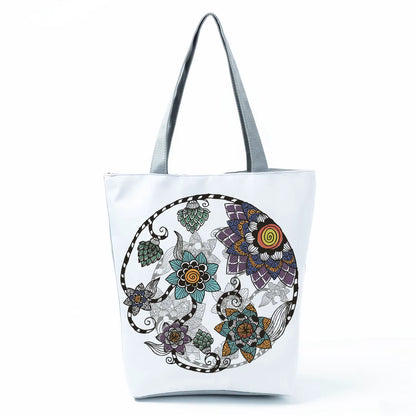 2021 New Fashion Tote Geometry Floral Print Handbags for Women High Quality All-Match Beach Bag Eco Friendly Portable Women Bags